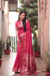 Orange Paithani with Bandhej Saree With Zari Weaving